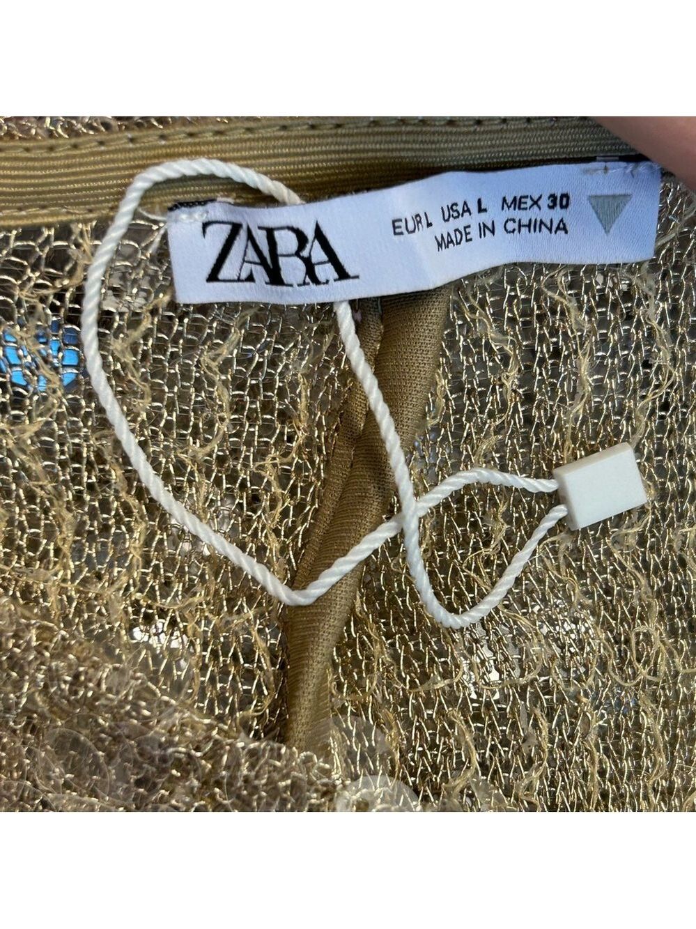Zara champagne gold sequin embellished sparkly knit dress pants pull on L NWOT - Picture 10 of 15